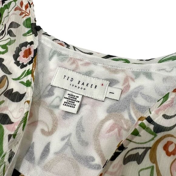 Ted Baker Tie Detail in Front Blouse Cream Floral Pattern Size Small Brienna - Picture 3 of 13